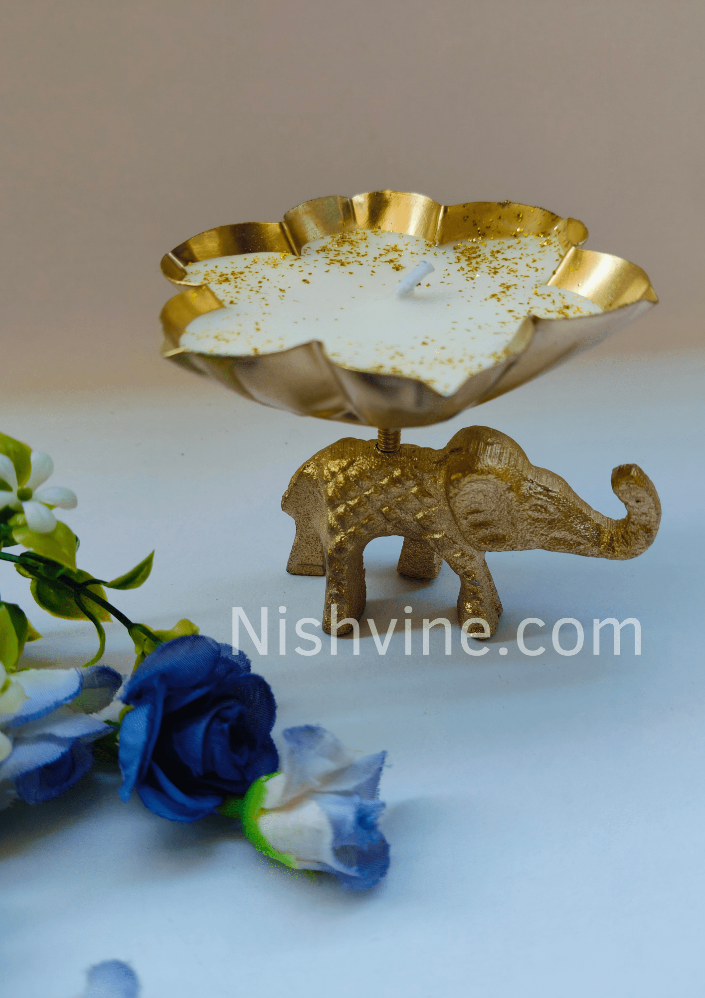Premium Scented Elephant Diya for Home Decor – Gold Table Top Decoration, Urli Candle & Tea Light Holder (Pack of 2)