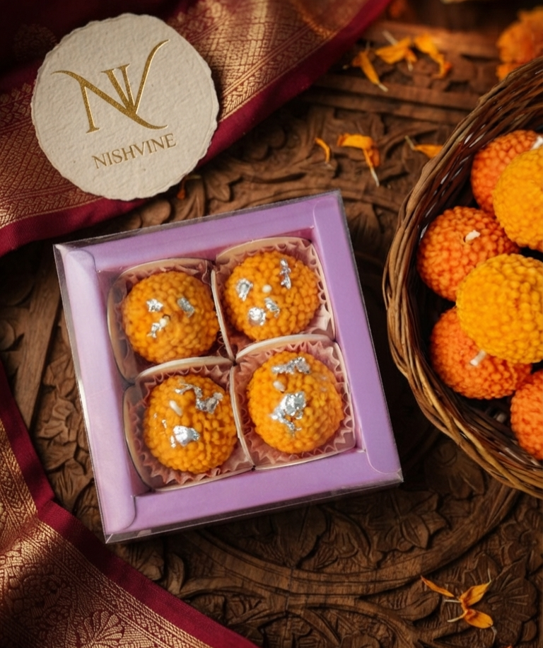 Motichoor Ladoo Candles – Festive Pack of 4 for Any Special Occasion | Nishvine