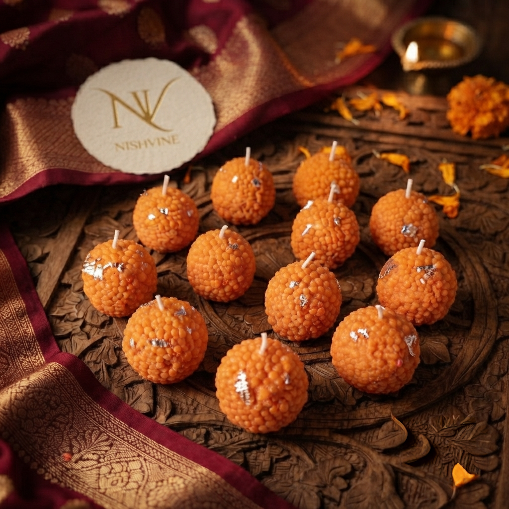 Motichoor Ladoo Candles – Festive Pack of 4 for Any Special Occasion | Nishvine