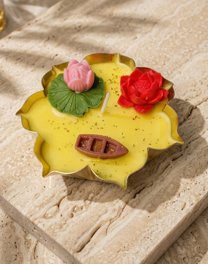 Lotus Urli Candle 3.5″ – Handcrafted Festive Decor