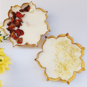 Lotus Candle Set – White Soy, Gold Trim, 4.5", Pack of 2