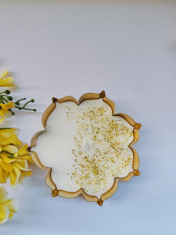 Lotus Candle Set – White Soy, Gold Trim, 4.5", Pack of 2 - Image 3