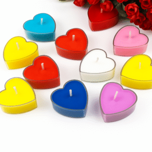 heart shaped soy wax candles, multi colour scented candles, pack of 12 soy candles, mini heart candles, mix fragrance wax candles, soy wax gift candles, decorative heart candles, small scented candles, eco-friendly wax hearts, romantic candle set