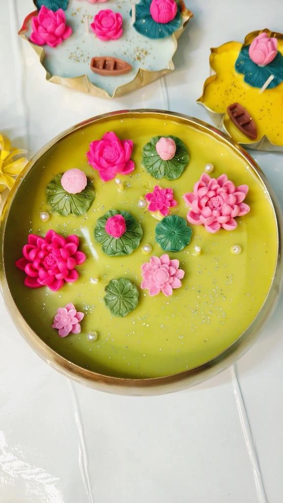 Golden Lotus Urli Bowl Candle – 100% Soy Wax, 3-Wick, 600g