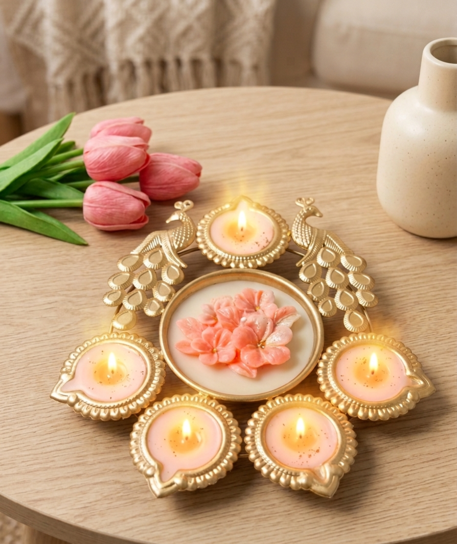 Peacock Urli Scented Candle – 8 Inch Soy Wax Gift