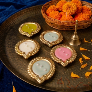 Metal Diya Scented Candle – 5 cm Soy Wax Diyas for Diwali and Puja