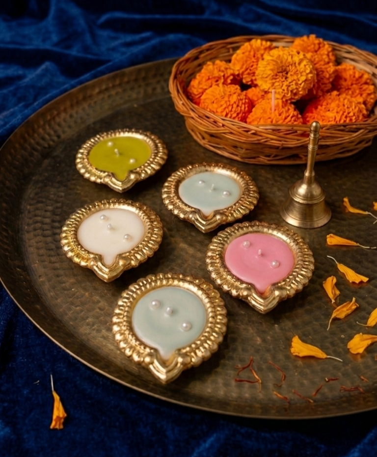 Metal Diya Scented Candle – 5 cm Soy Wax Diyas for Diwali and Puja