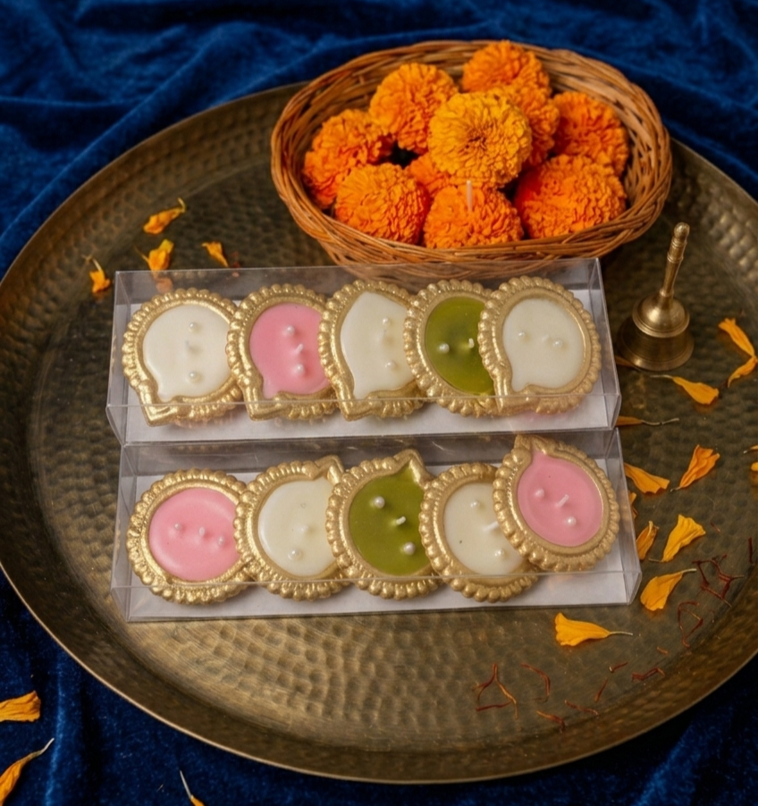 Metal Diya Scented Candle – 5 cm Soy Wax Diyas for Diwali and Puja