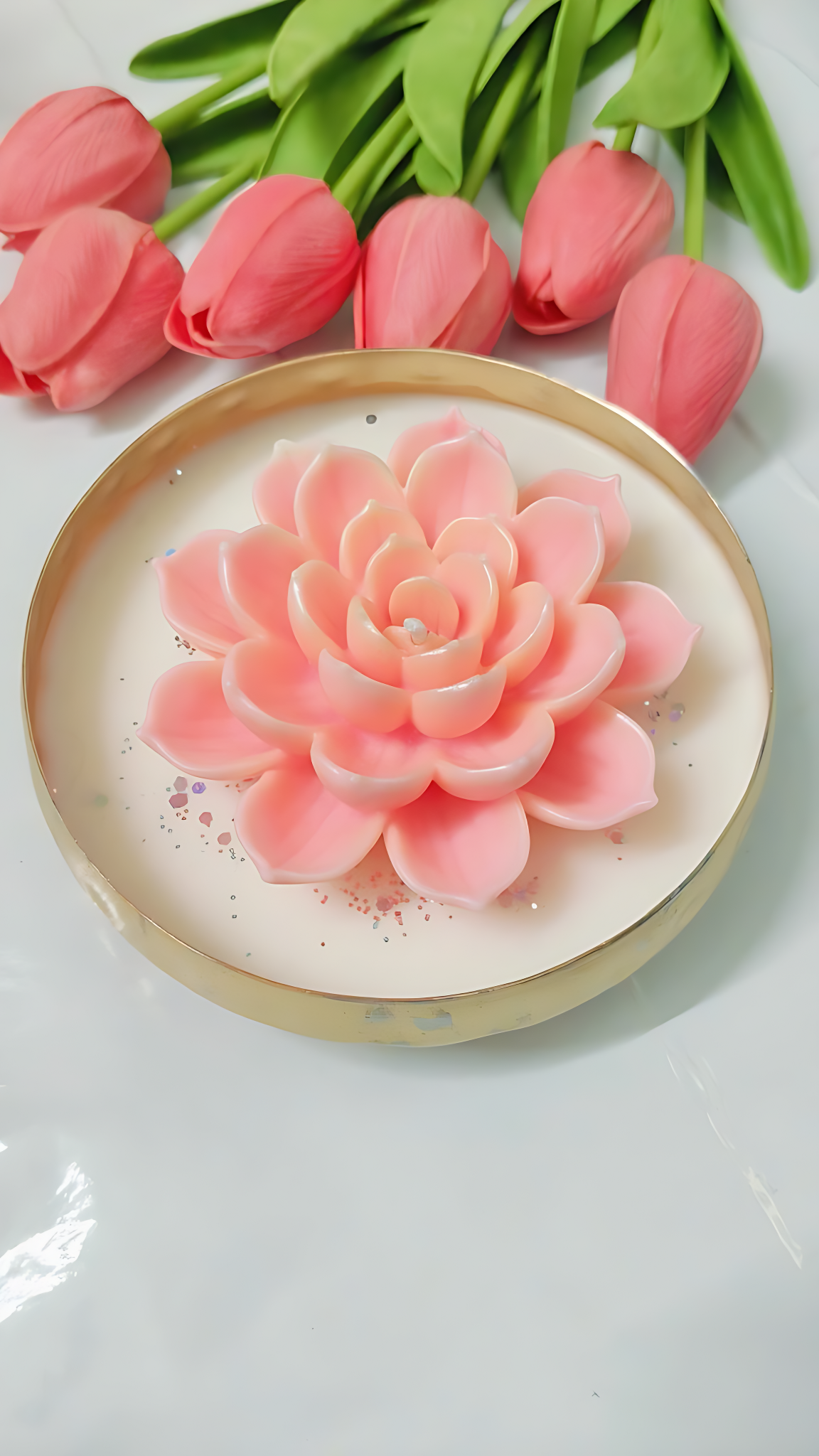 Bowl urli scented candle with lotus flower – 5 inch soy wax Diwali decor