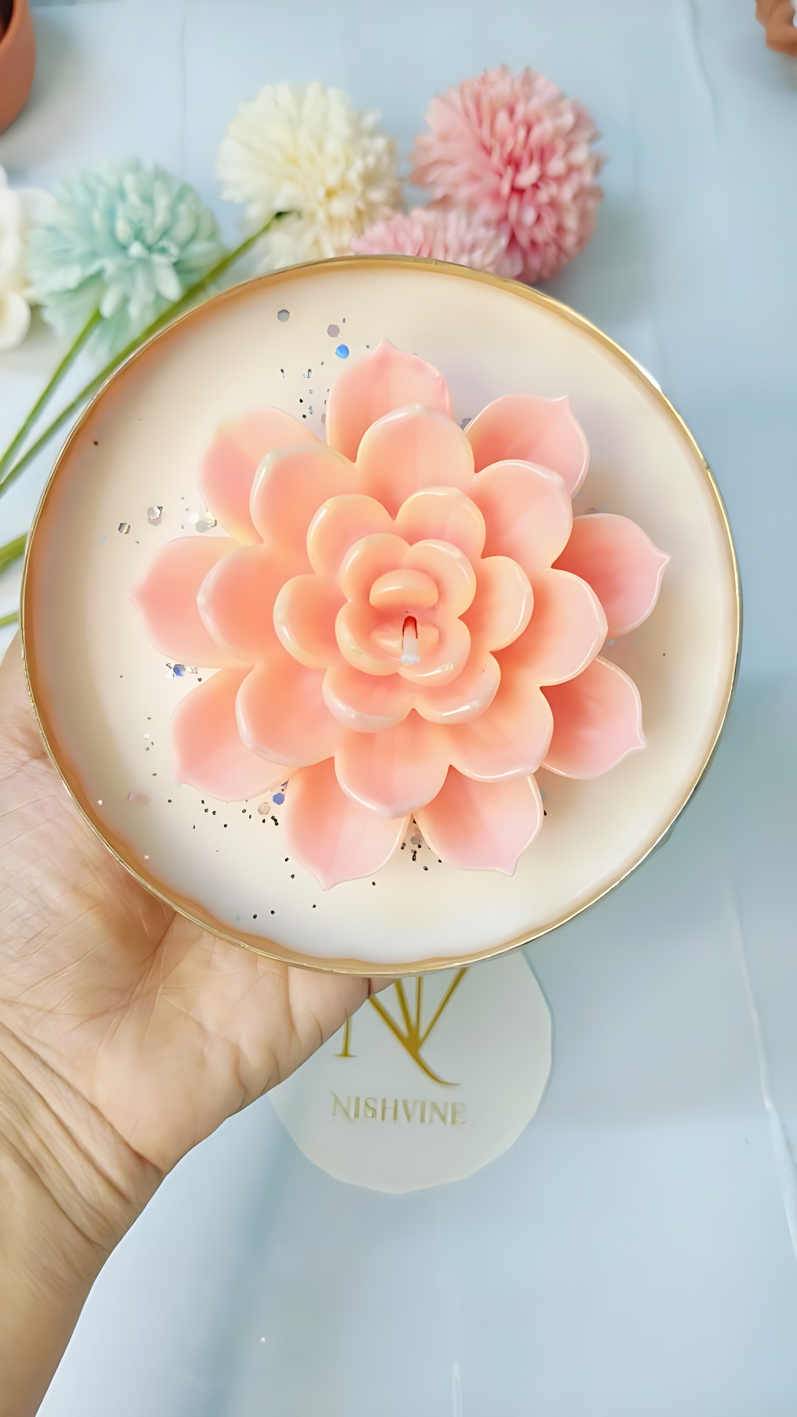 Bowl Urli Scented Candle with Lotus Flower – 5 Inch Soy Wax