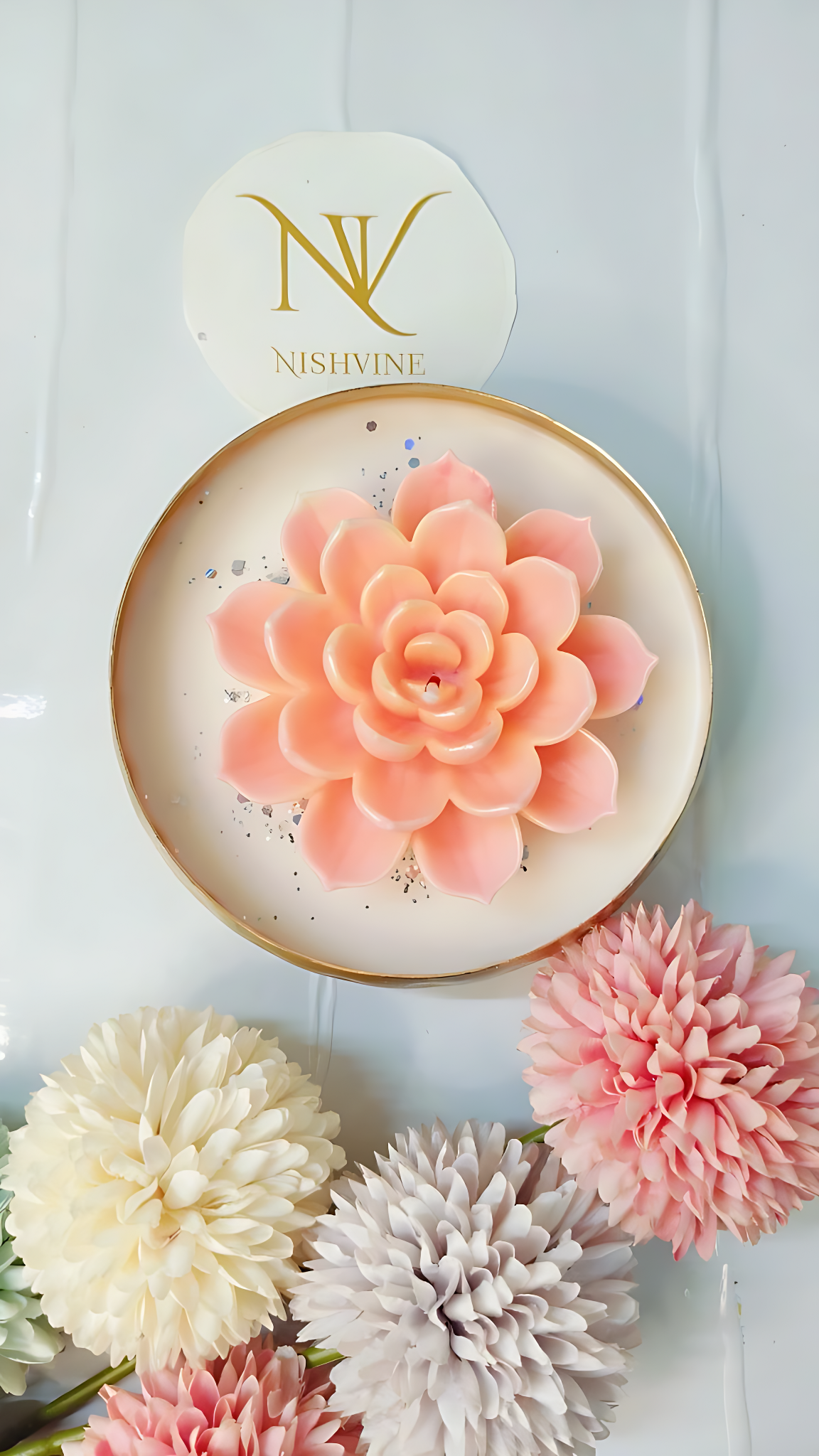 Bowl urli scented candle with lotus flower – 5 inch soy wax Diwali decor