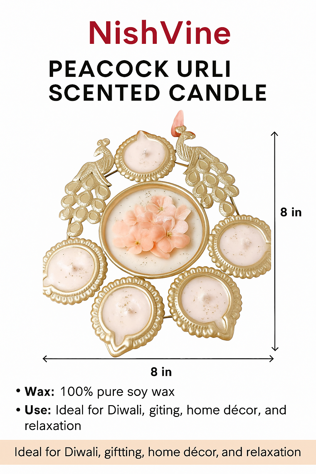 Peacock Urli Scented Candle – 8 Inch Soy Wax Gift