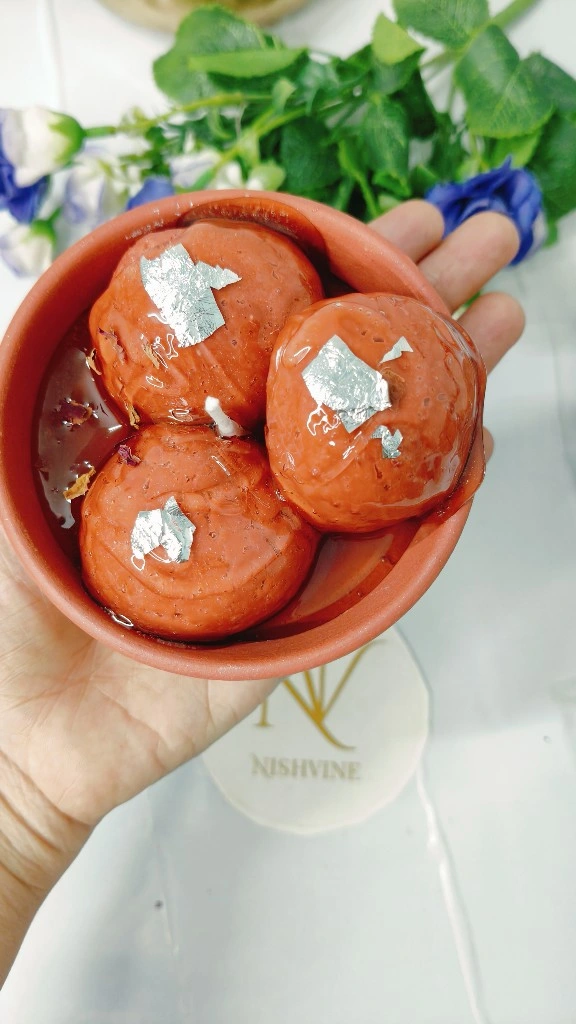 Terracotta Bowl Gulab Jamun Candle – soy wax festive décor with 3 wax sweets