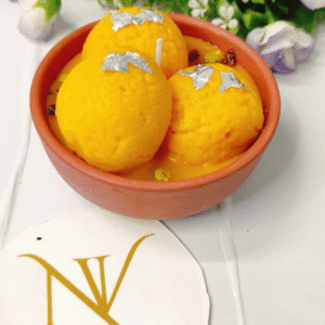 Terracotta Bowl Yellow Rasmalai Candle – soy wax festive décor with 3 wax sweets