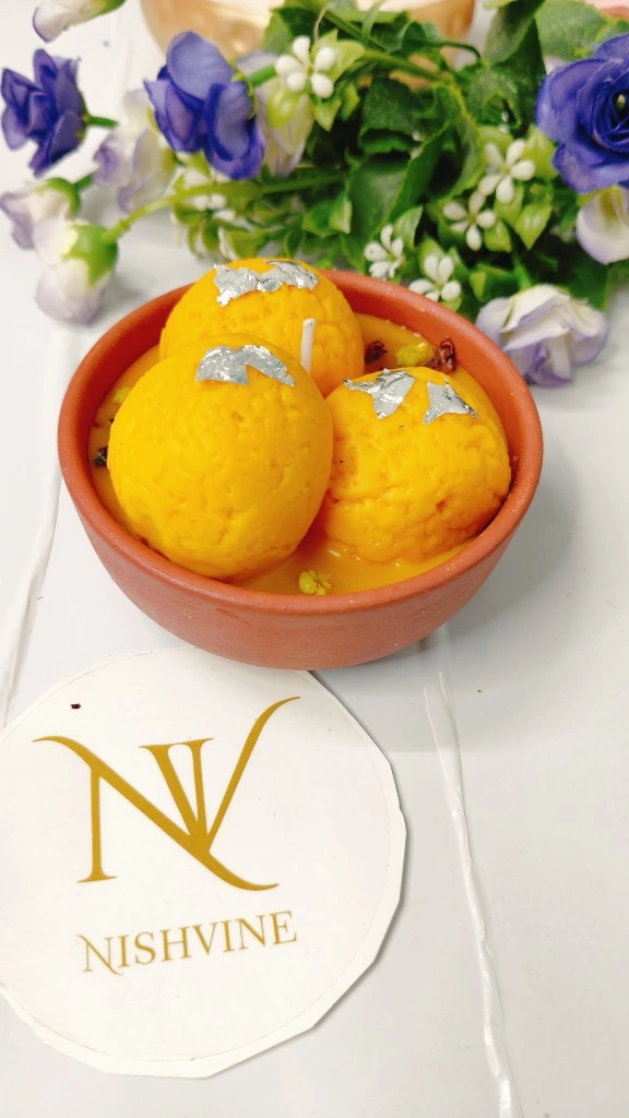 Terracotta Bowl Yellow Rasmalai Candle – Soy Wax (3 pcs)