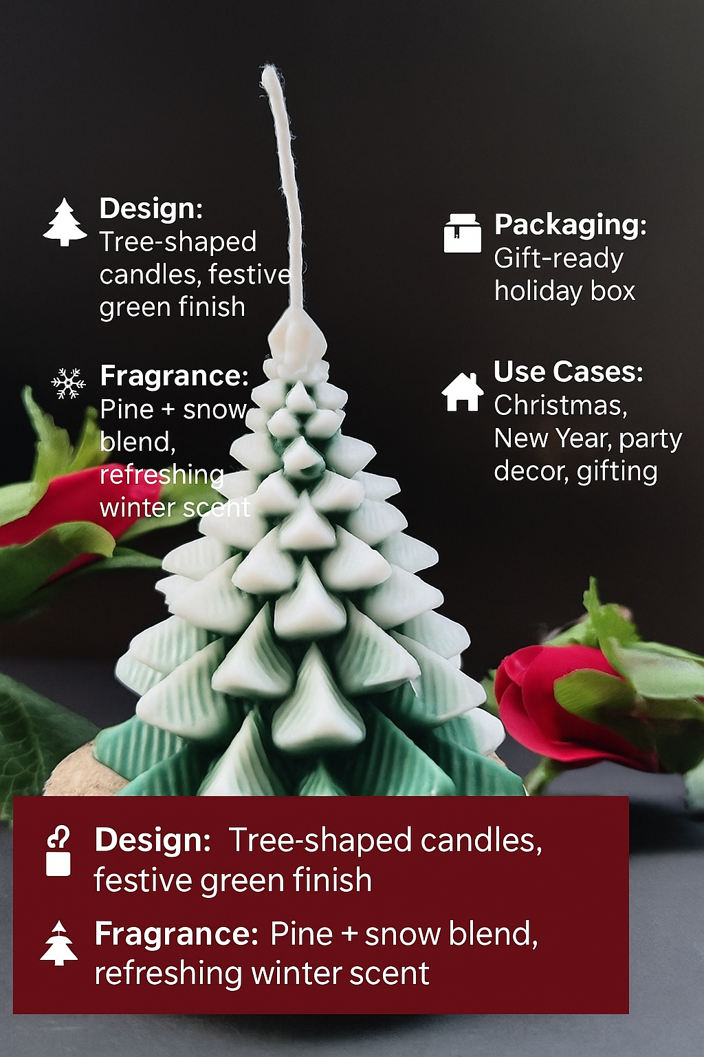 Christmas Tree Scented Candles – pack of 2 soy wax festive candles with pine and snow fragrance