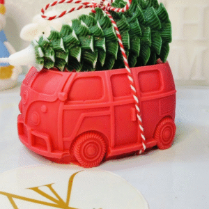 Bus with Christmas Tree Candle – red bus with green tree, 250g soy wax festive décor candle
