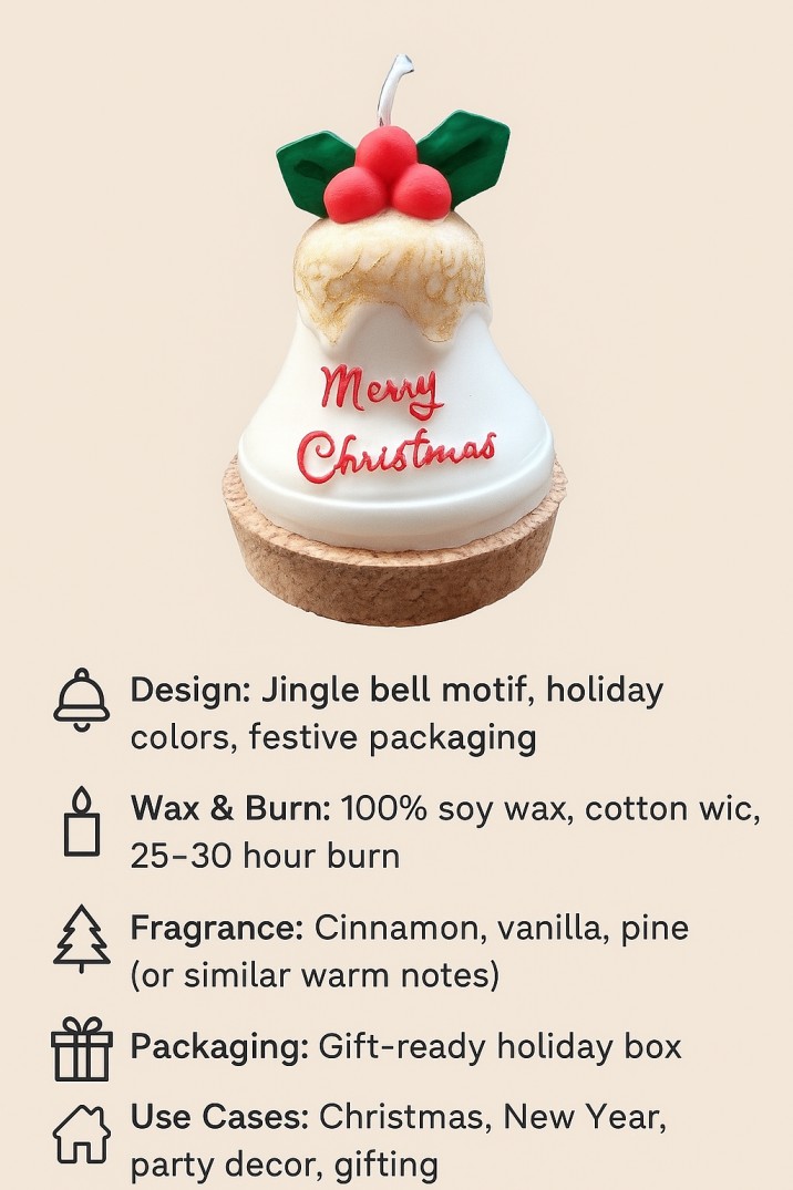 Jingle Bell Scented Candle – 165g soy wax festive candle for Christmas and New Year