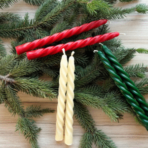 10 Inch Spiral Taper Candles – dripless & smokeless pack of 6 in white, red, and green