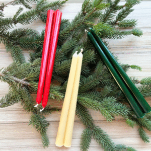 10 Inch Taper Candles – dripless & smokeless pack of 6 in white, red, and green