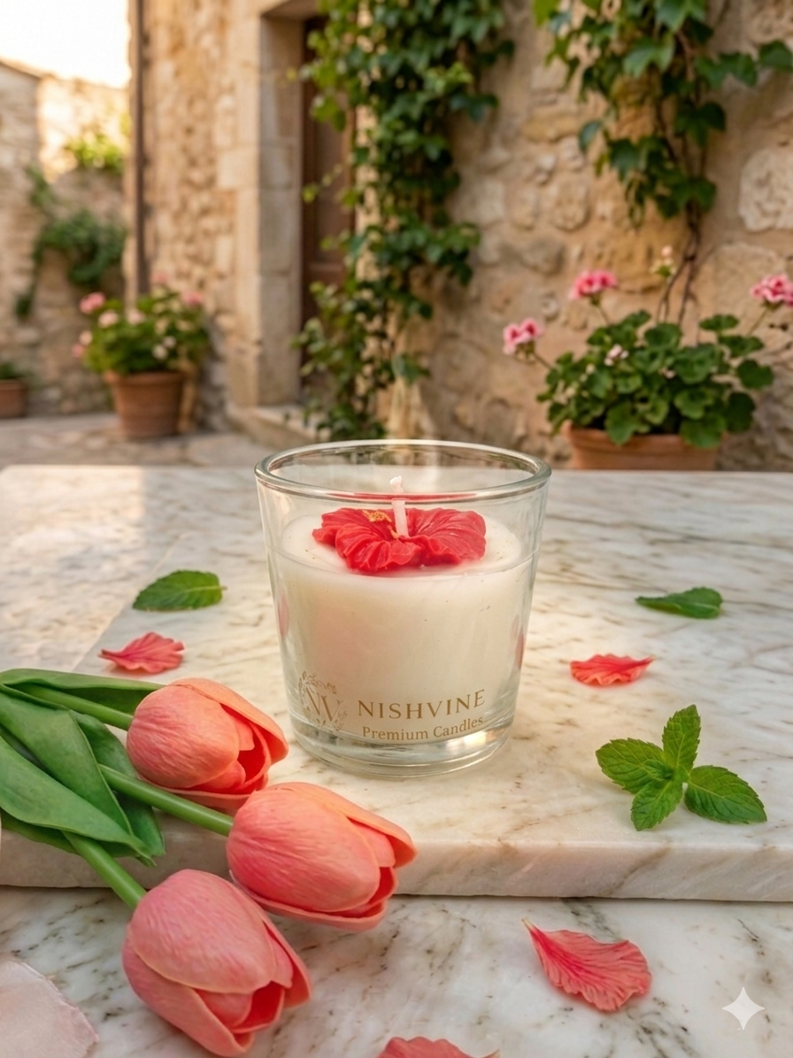 Premium Shot Glass Candle with Embedded Red Flower