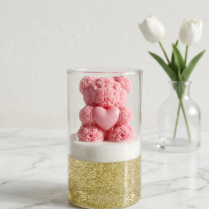 Rose Teddy Candle in Glass