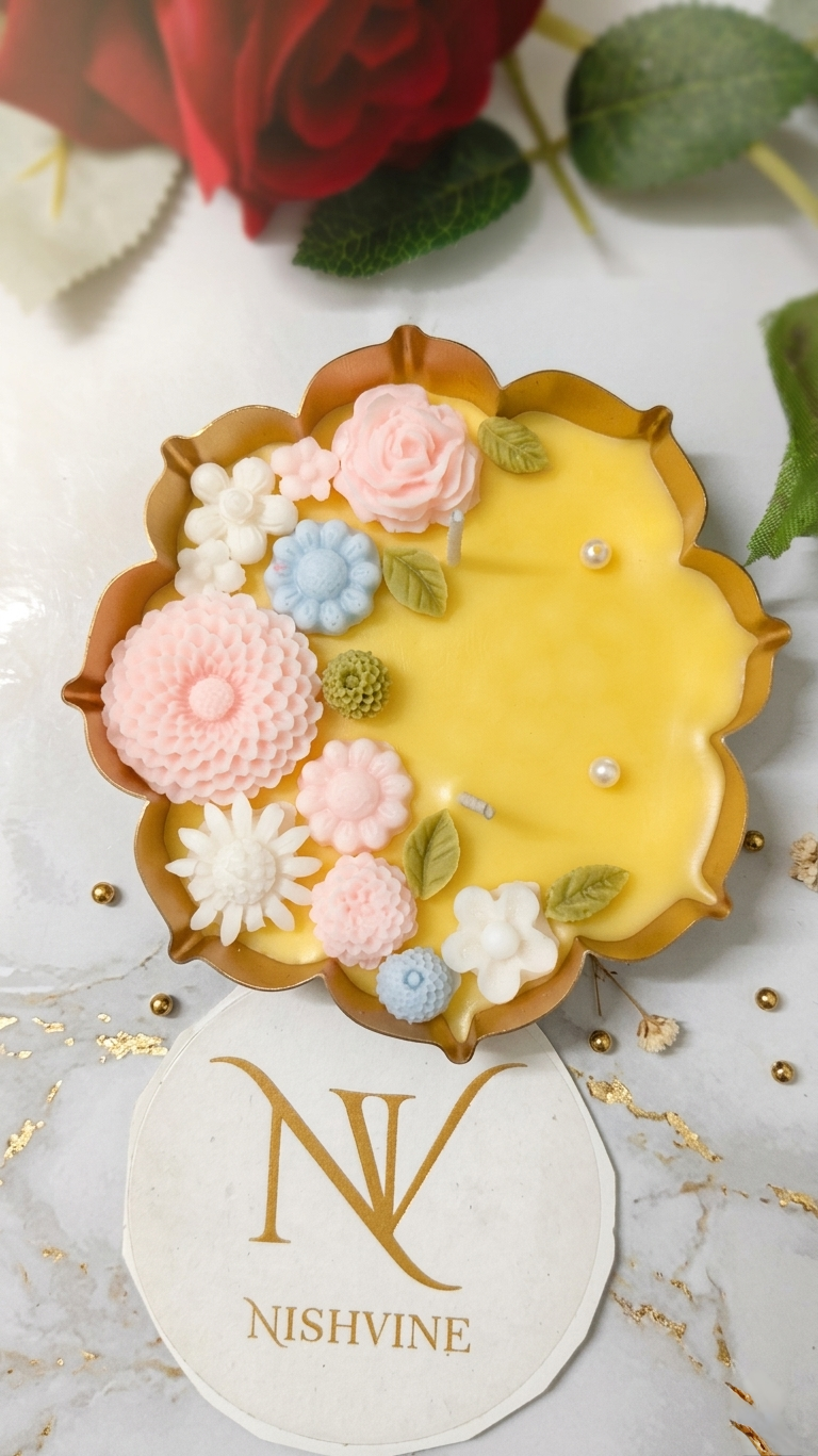 4.5-Inch URLI Decorative Candle – Handmade Floral Design