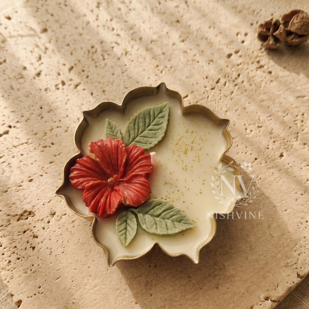Urli Candle – Red Hibiscus Design