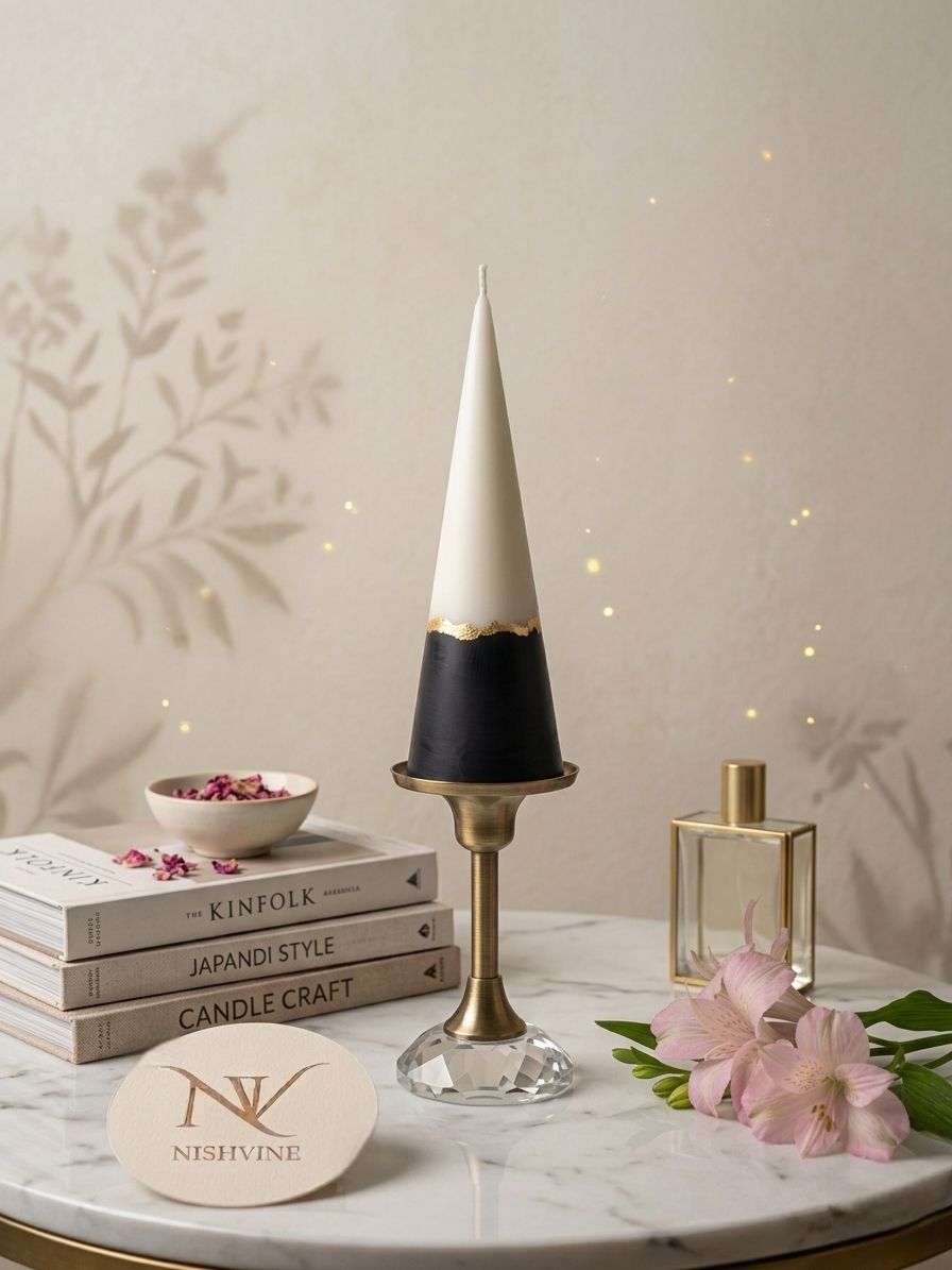 Premium Cone Candle with Gold Band