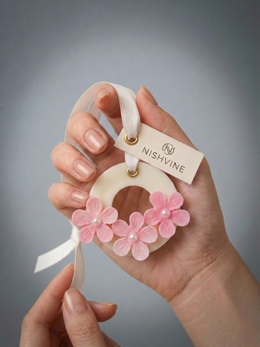 Round Wax Sachet – 3 Pink Flowers