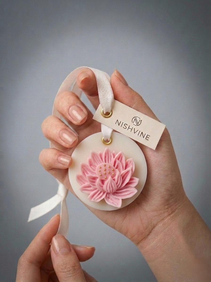 Round Wax Sachet – Handmade Pink Floral Relief Design