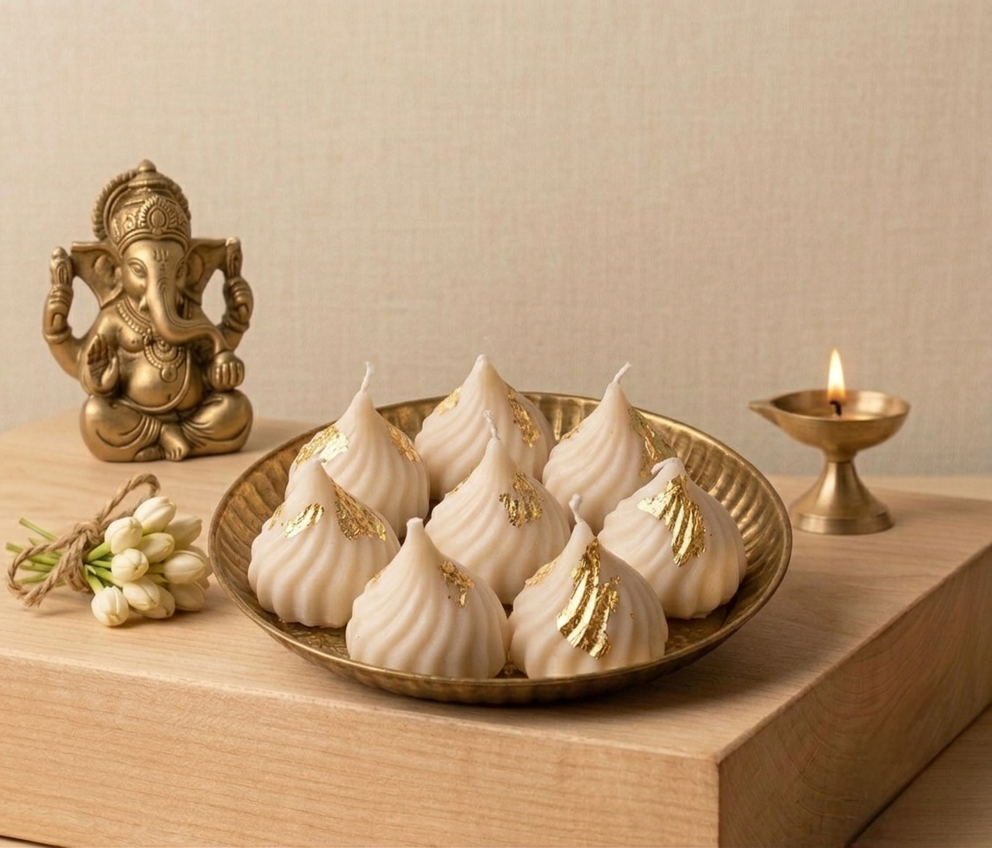 Modak Soy Candle Set – Floral Fragrance (Pack of 6, 7 cm)