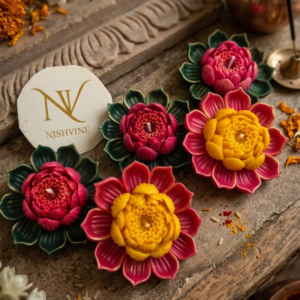 lotus flower candle set of 5, handmade lotus wax candle, decorative flower candle, Diwali lotus candle décor, puja lotus candle gift, festive wax candle set, lotus tealight candle